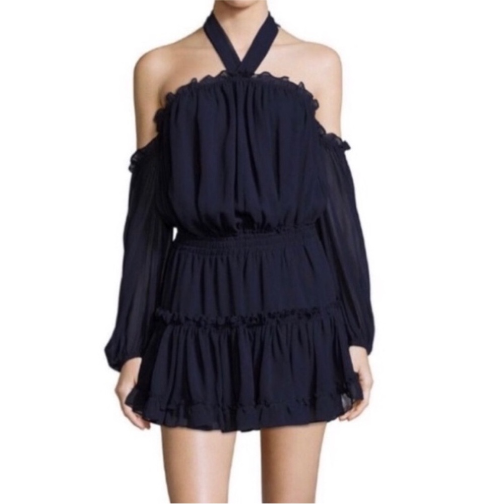 Misa Los Angeles Blue Ruffled Tiered Dress- Small